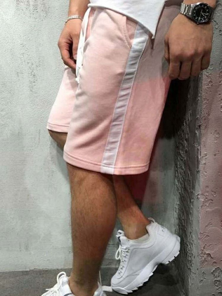 Lace-up Straight Stripe Mid Waist Casual Shorts For Menn