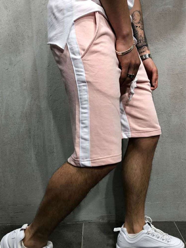 Lace-up Straight Stripe Mid Waist Casual Shorts For Menn