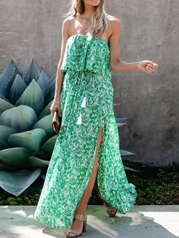 Splitt Ermeløs Gulvlengde Plant Expansion Floral Maxi Dress Beach Dresses For Women