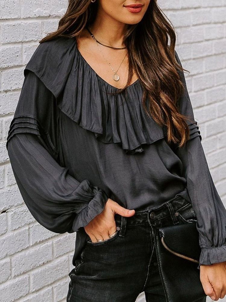 Falbala Plain Standard Langermet Bluse For Kvinner