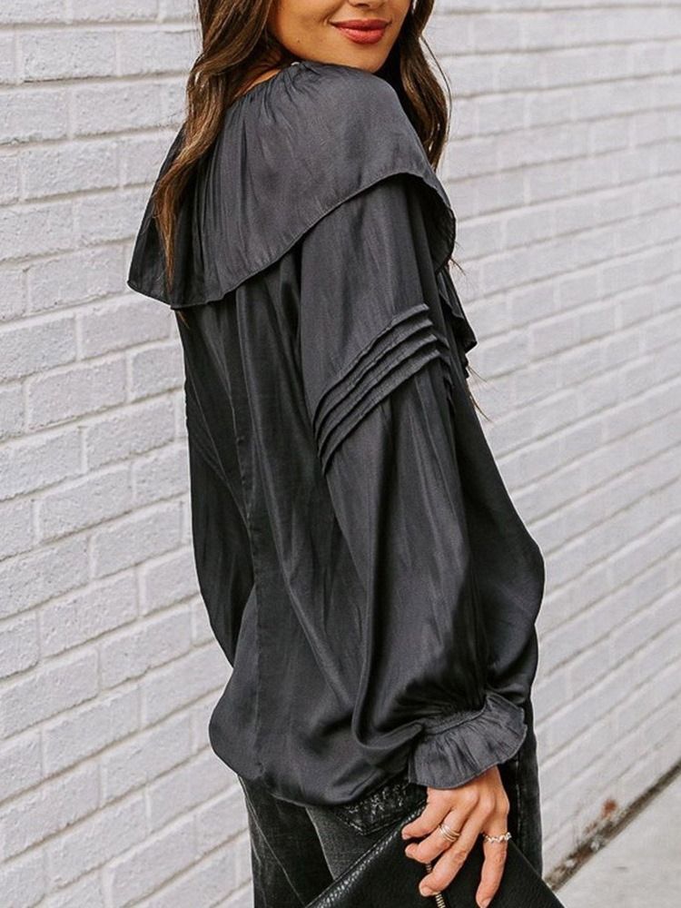 Falbala Plain Standard Langermet Bluse For Kvinner