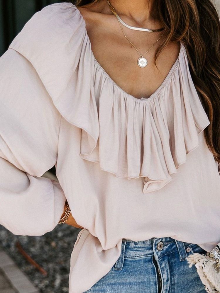 Falbala Plain Standard Langermet Bluse For Kvinner