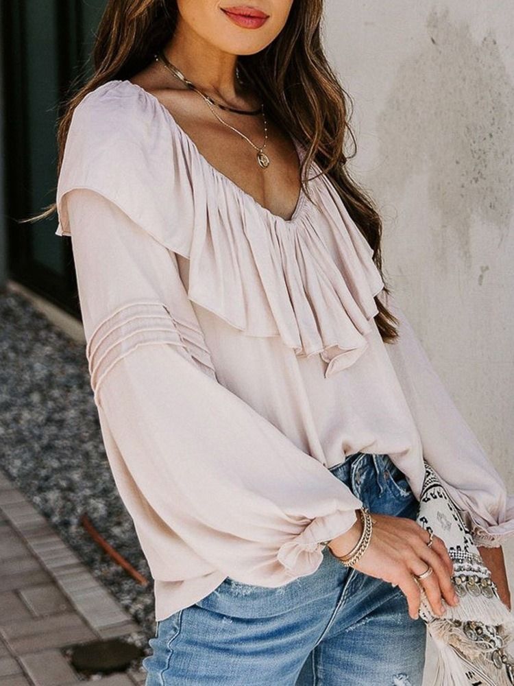 Falbala Plain Standard Langermet Bluse For Kvinner