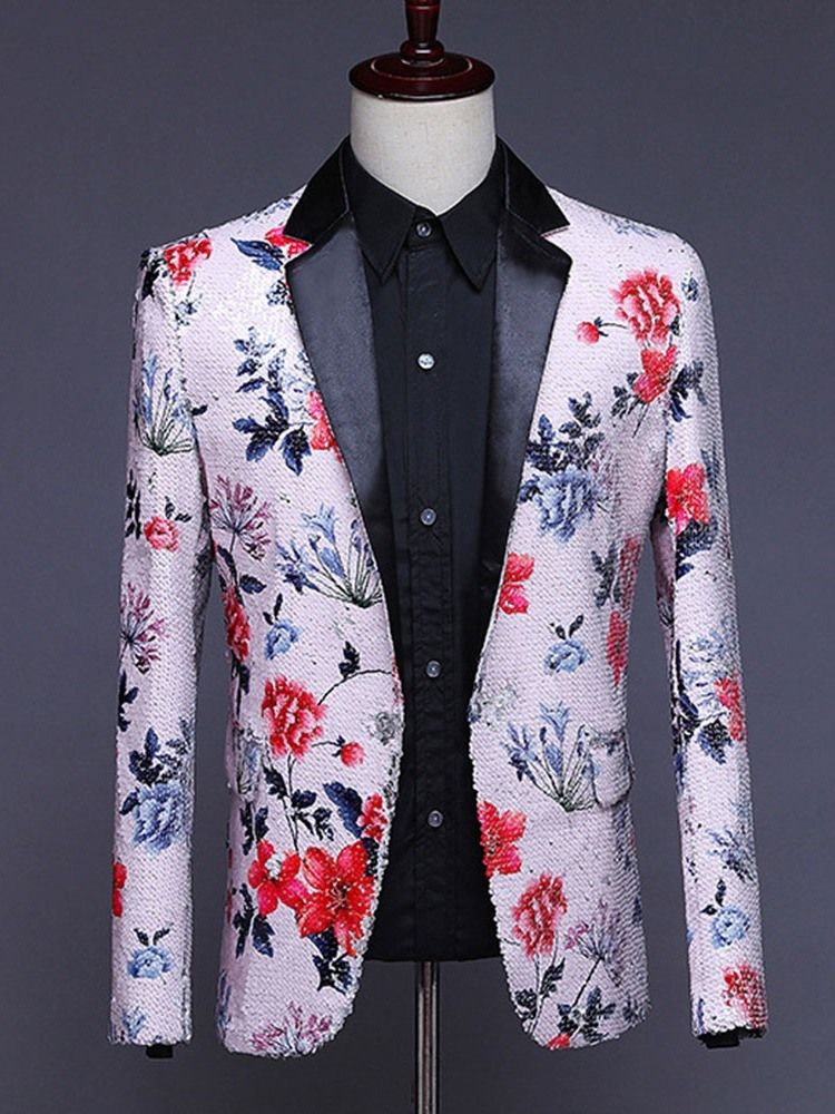 Button Color Block Stage Costumes Men Blazers
