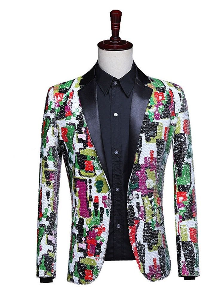 Button Color Block Stage Costumes Men Blazers