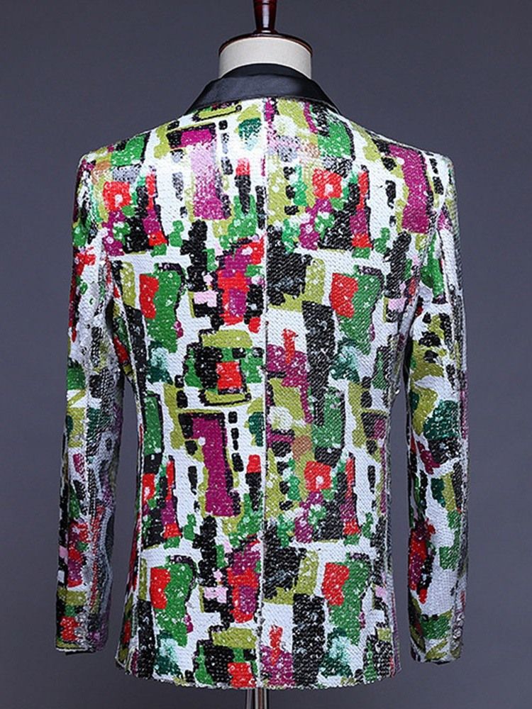 Button Color Block Stage Costumes Men Blazers