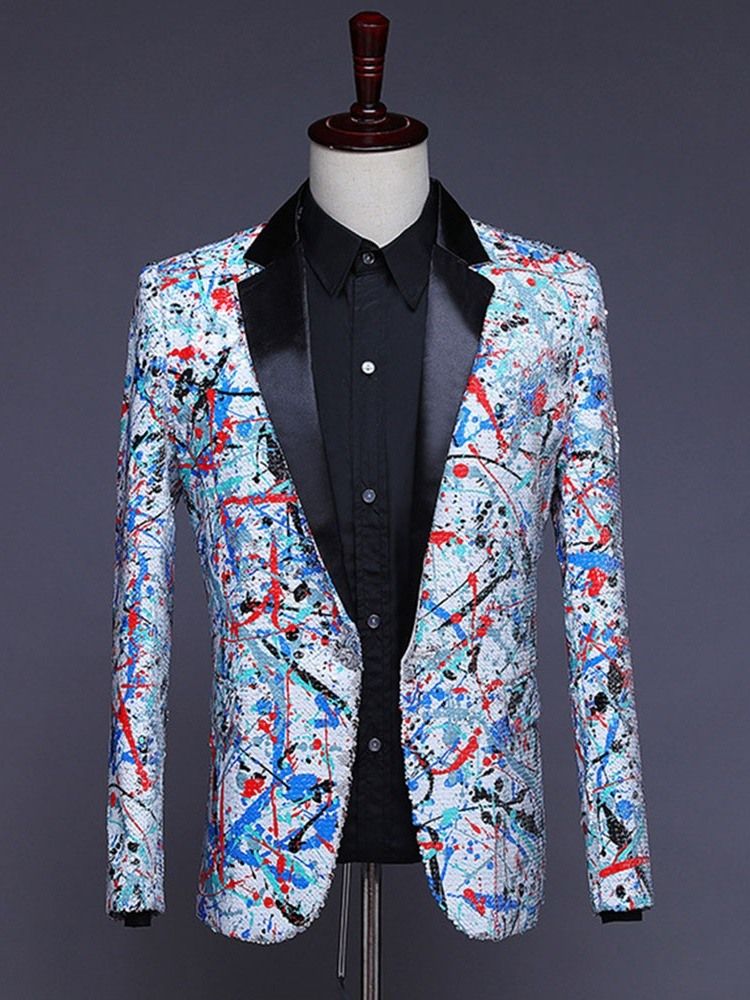 Button Color Block Stage Costumes Men Blazers