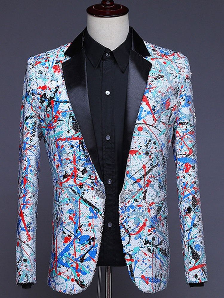Button Color Block Stage Costumes Men Blazers