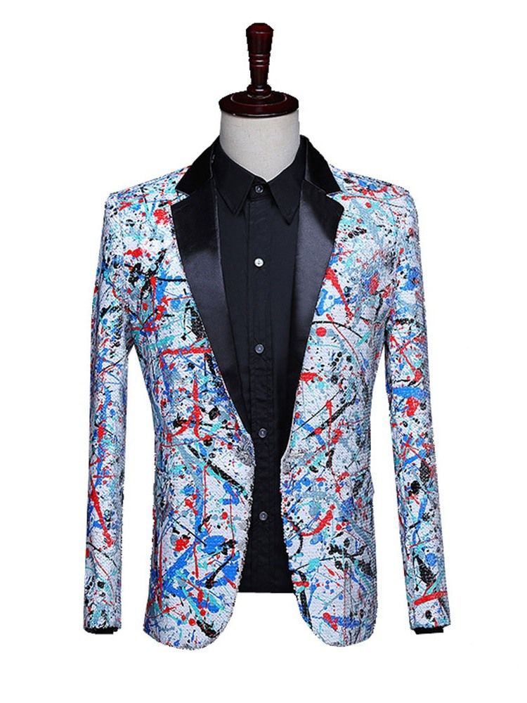 Button Color Block Stage Costumes Men Blazers