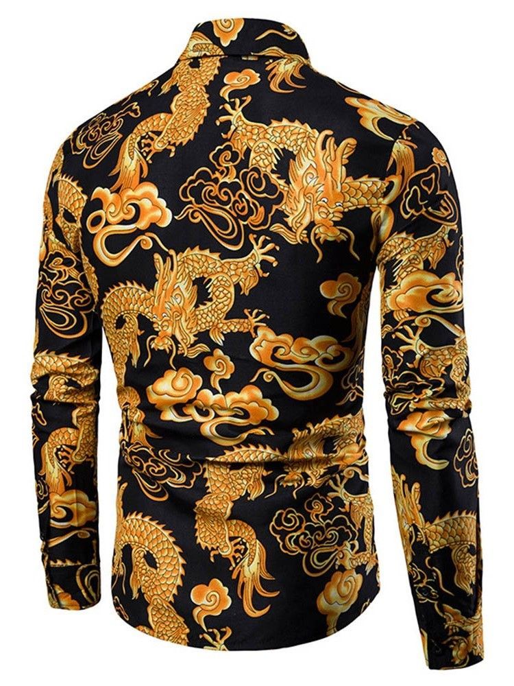 Print European Lapel Single-breasted Herre Shirt