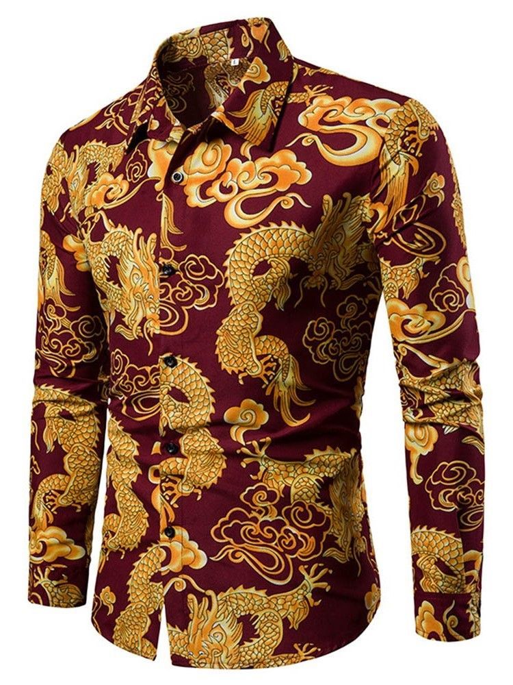 Print European Lapel Single-breasted Herre Shirt