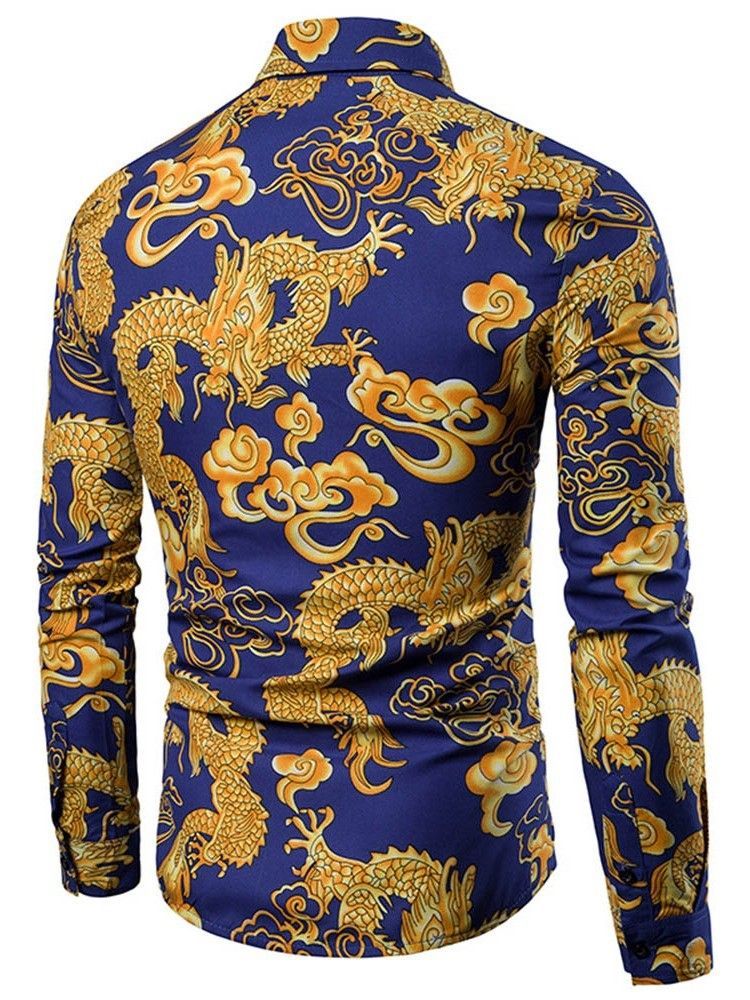 Print European Lapel Single-breasted Herre Shirt