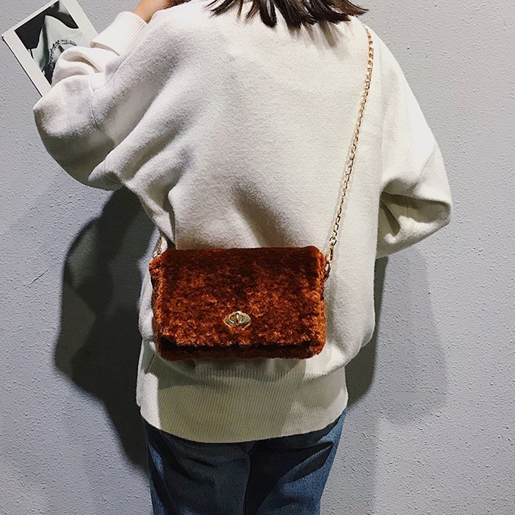 Lås Vanlige Velour Rektangel Crossbody Vesker