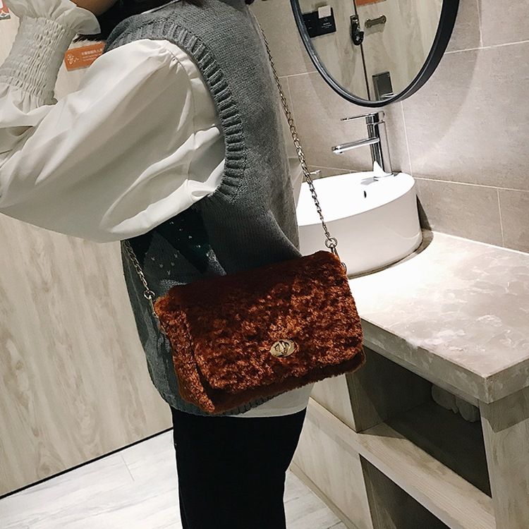 Lås Vanlige Velour Rektangel Crossbody Vesker