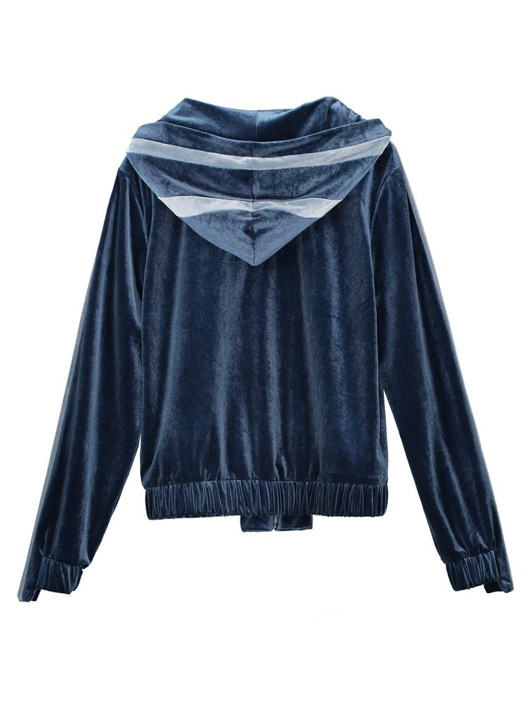 Loose Hooded Plain Zipper Dame Jacket
