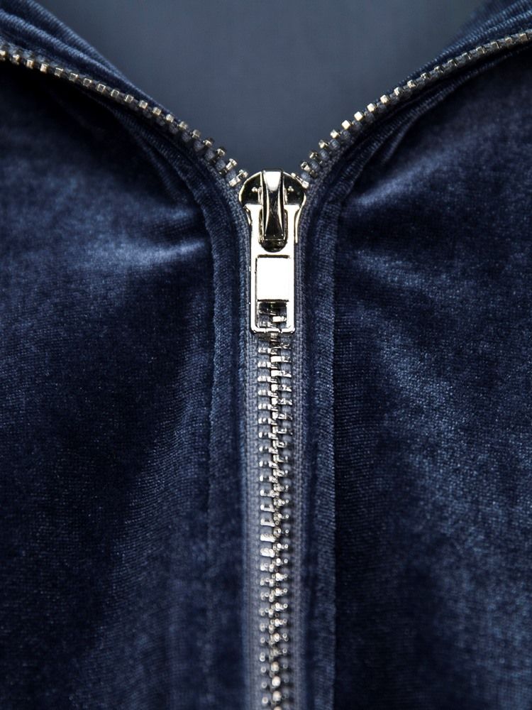 Loose Hooded Plain Zipper Dame Jacket