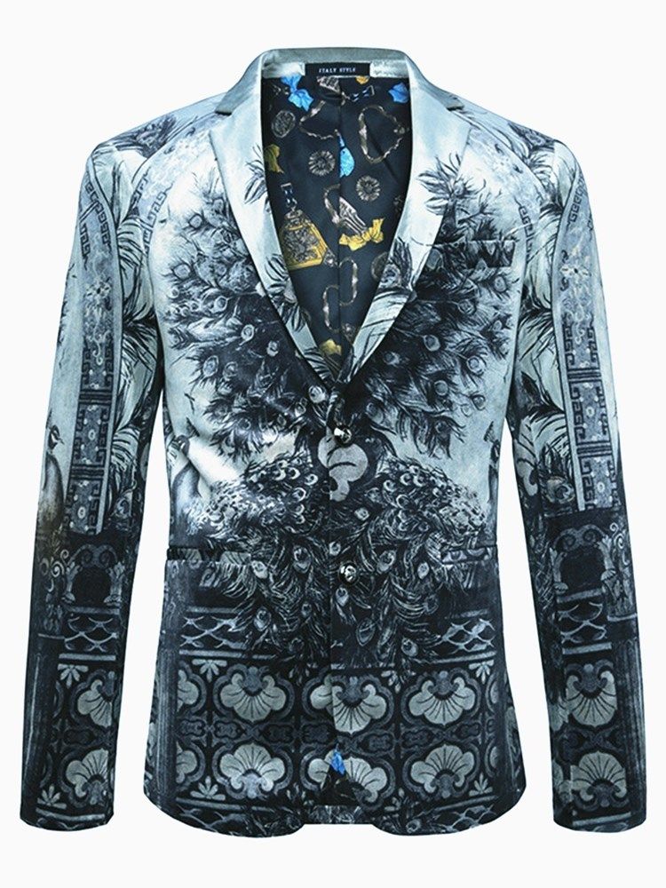 Single-breasted 3d Peacock Print Classic Vogue Blazer For Menn