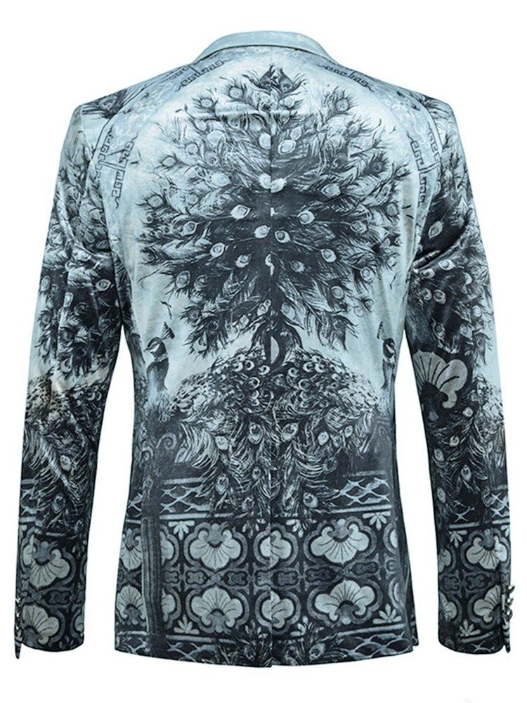 Single-breasted 3d Peacock Print Classic Vogue Blazer For Menn